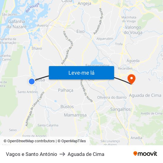 Vagos e Santo António to Aguada de Cima map
