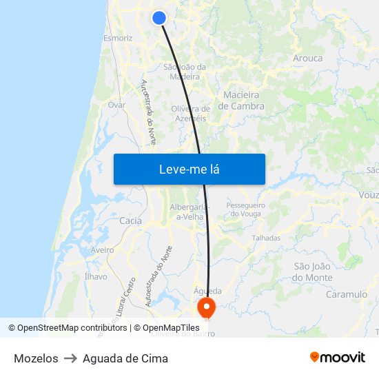 Mozelos to Aguada de Cima map