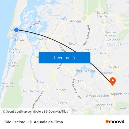 São Jacinto to Aguada de Cima map