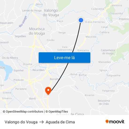 Valongo do Vouga to Aguada de Cima map