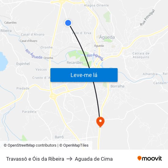 Travassô e Óis da Ribeira to Aguada de Cima map