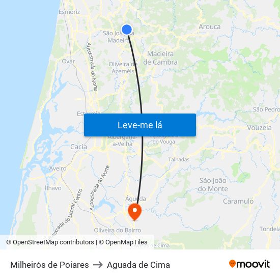 Milheirós de Poiares to Aguada de Cima map