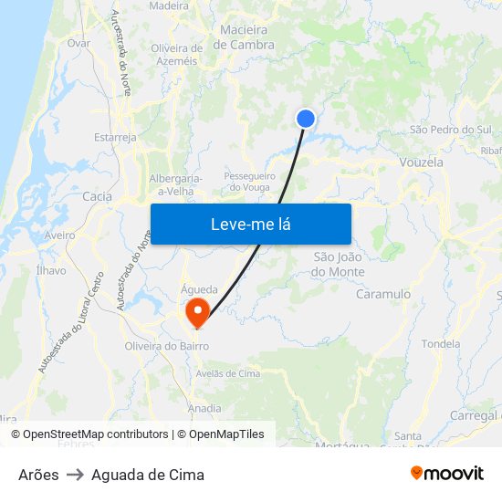 Arões to Aguada de Cima map