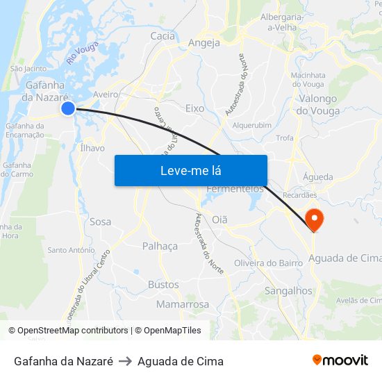 Gafanha da Nazaré to Aguada de Cima map