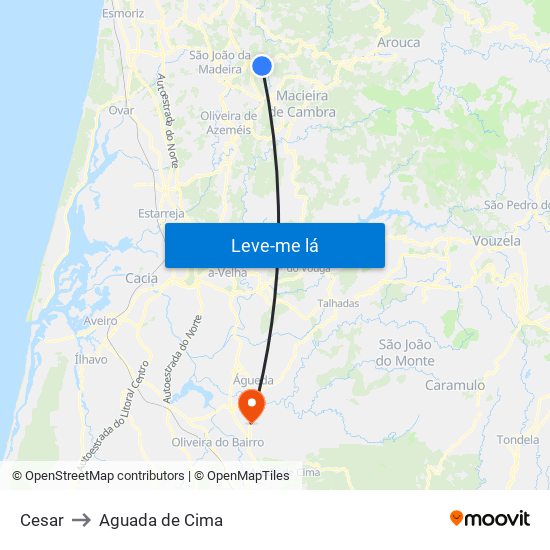Cesar to Aguada de Cima map