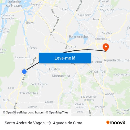 Santo André de Vagos to Aguada de Cima map