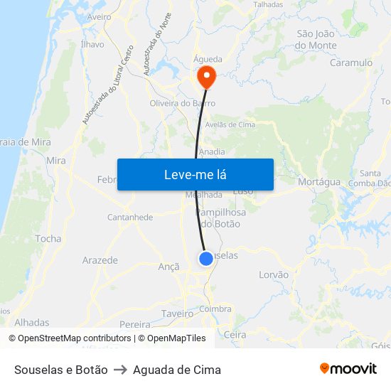 Souselas e Botão to Aguada de Cima map