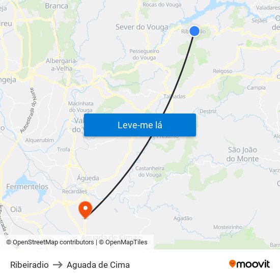 Ribeiradio to Aguada de Cima map
