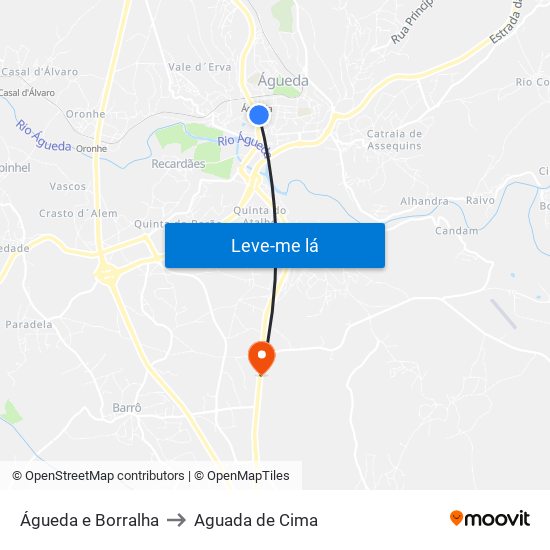 Águeda e Borralha to Aguada de Cima map