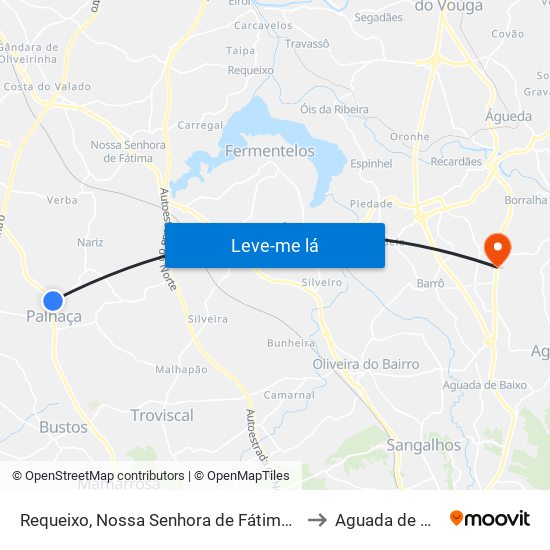 Requeixo, Nossa Senhora de Fátima e Nariz to Aguada de Cima map