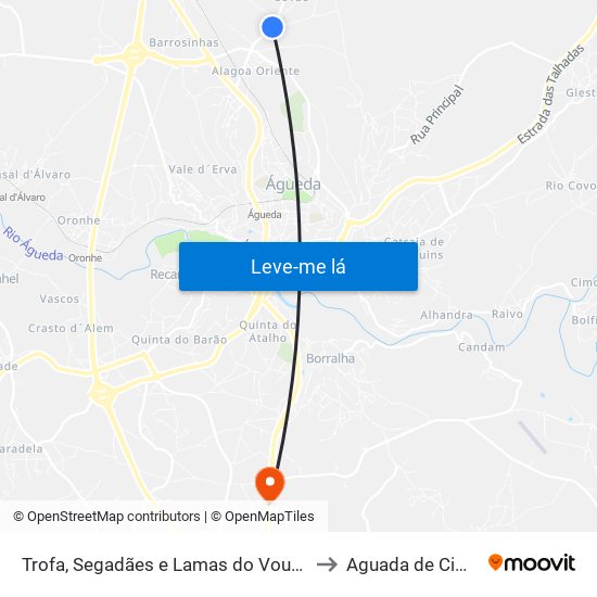 Trofa, Segadães e Lamas do Vouga to Aguada de Cima map