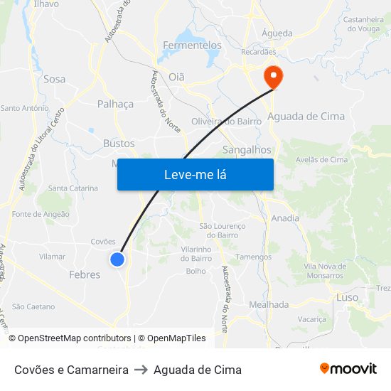 Covões e Camarneira to Aguada de Cima map