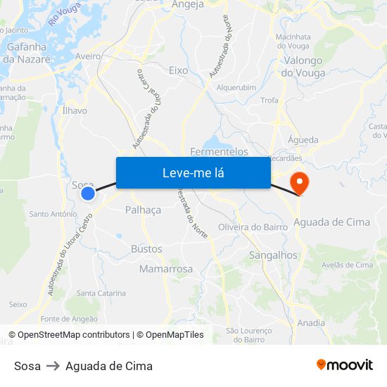 Sosa to Aguada de Cima map