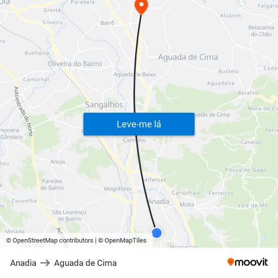 Anadia to Aguada de Cima map