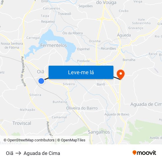 Oiã to Aguada de Cima map