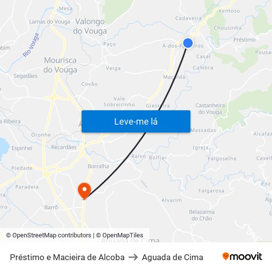 Préstimo e Macieira de Alcoba to Aguada de Cima map