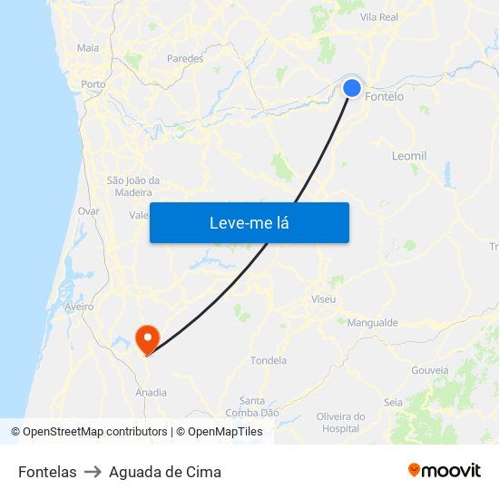 Fontelas to Aguada de Cima map