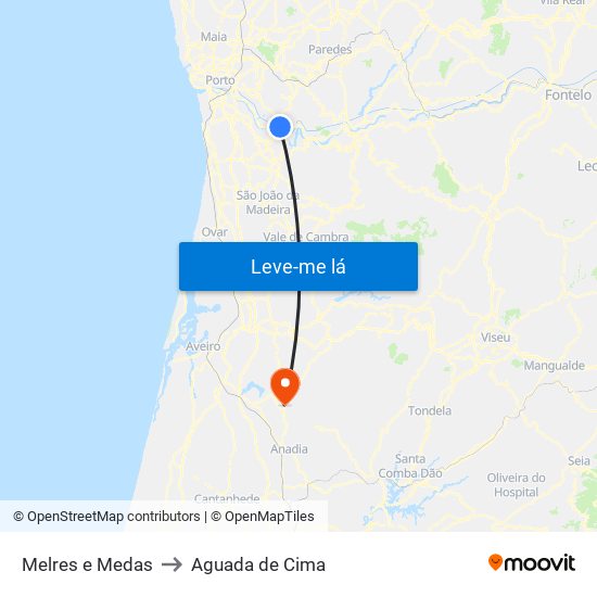 Melres e Medas to Aguada de Cima map