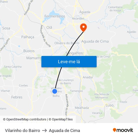 Vilarinho do Bairro to Aguada de Cima map