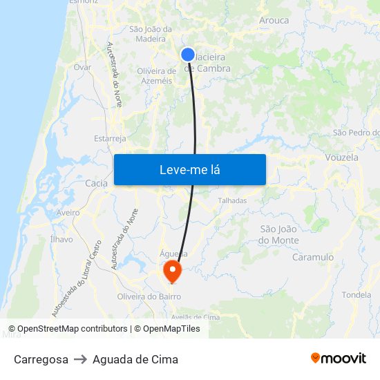 Carregosa to Aguada de Cima map