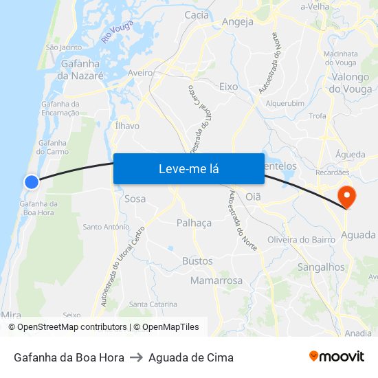 Gafanha da Boa Hora to Aguada de Cima map