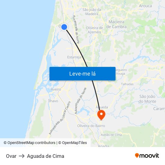 Ovar to Aguada de Cima map