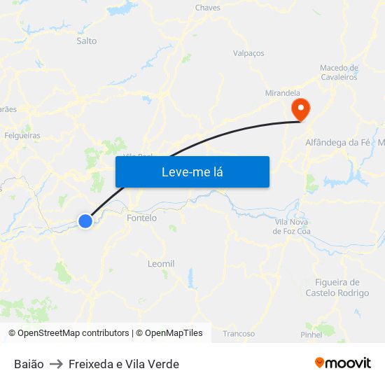 Baião to Freixeda e Vila Verde map