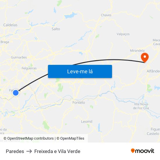 Paredes to Freixeda e Vila Verde map