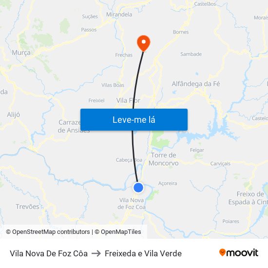 Vila Nova De Foz Côa to Freixeda e Vila Verde map