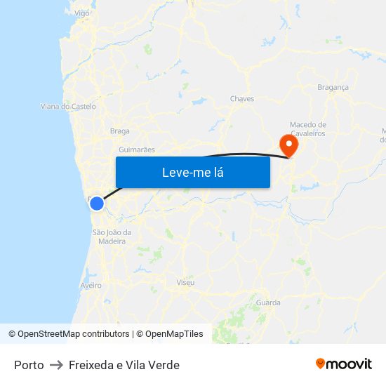 Porto to Freixeda e Vila Verde map