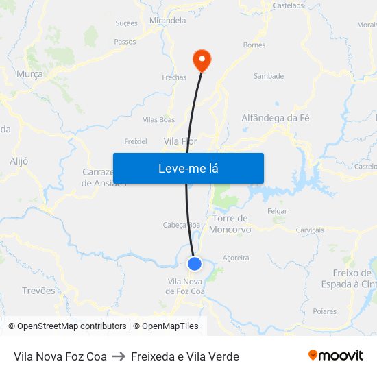 Vila Nova Foz Coa to Freixeda e Vila Verde map