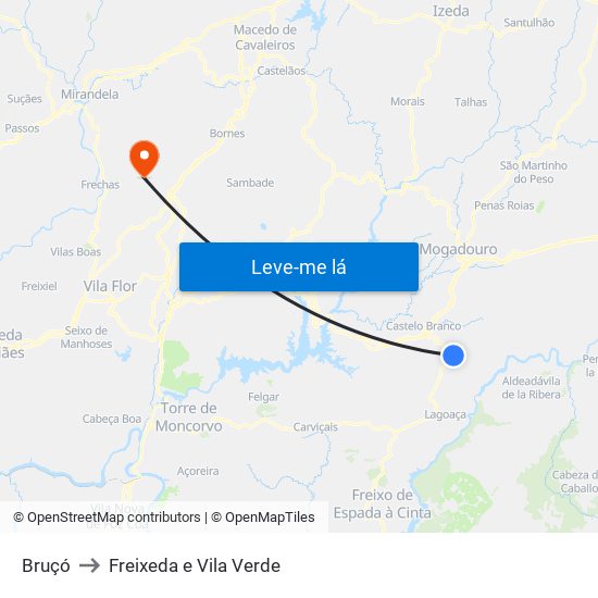 Bruçó to Freixeda e Vila Verde map