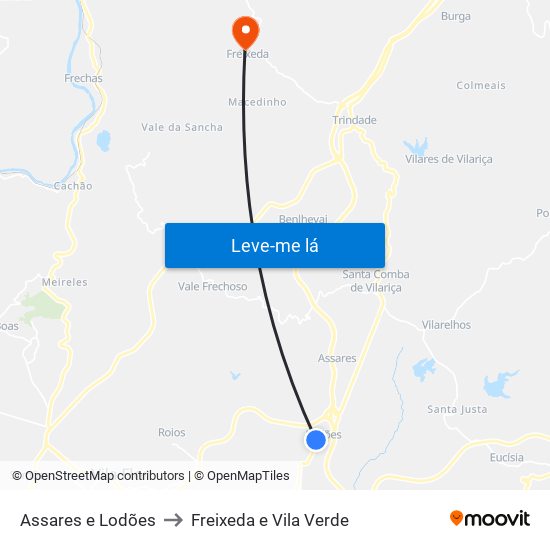 Assares e Lodões to Freixeda e Vila Verde map