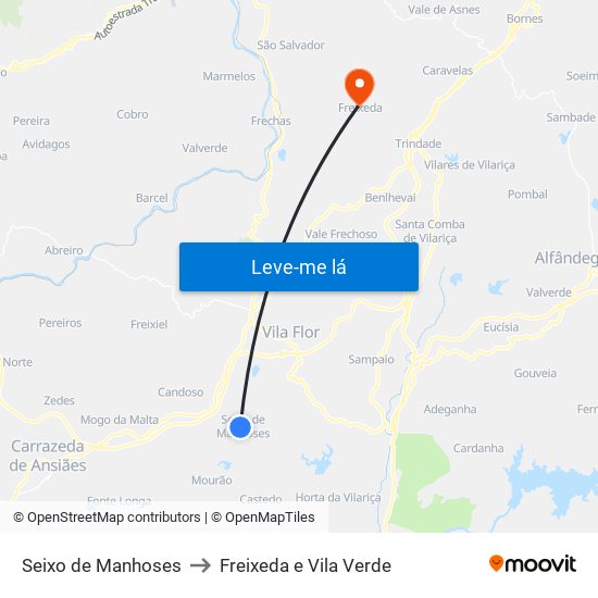 Seixo de Manhoses to Freixeda e Vila Verde map