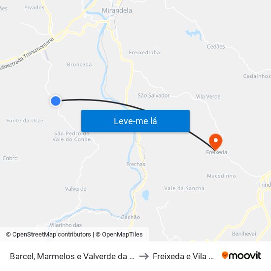 Barcel, Marmelos e Valverde da Gestosa to Freixeda e Vila Verde map