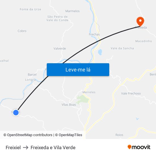 Freixiel to Freixeda e Vila Verde map