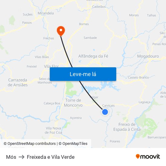 Mós to Freixeda e Vila Verde map