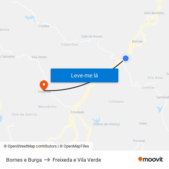 Bornes e Burga to Freixeda e Vila Verde map