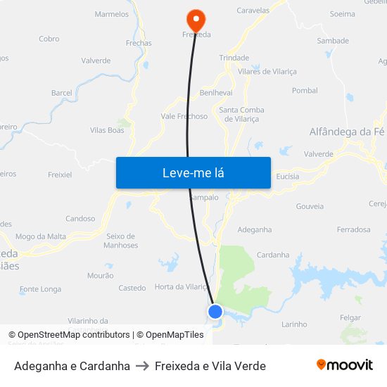 Adeganha e Cardanha to Freixeda e Vila Verde map