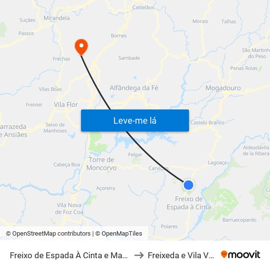 Freixo de Espada À Cinta e Mazouco to Freixeda e Vila Verde map