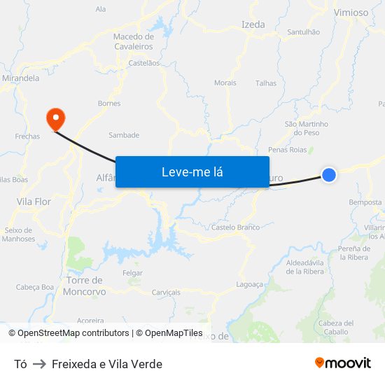 Tó to Freixeda e Vila Verde map