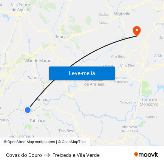 Covas do Douro to Freixeda e Vila Verde map