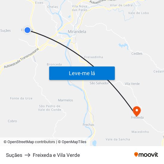 Suçães to Freixeda e Vila Verde map