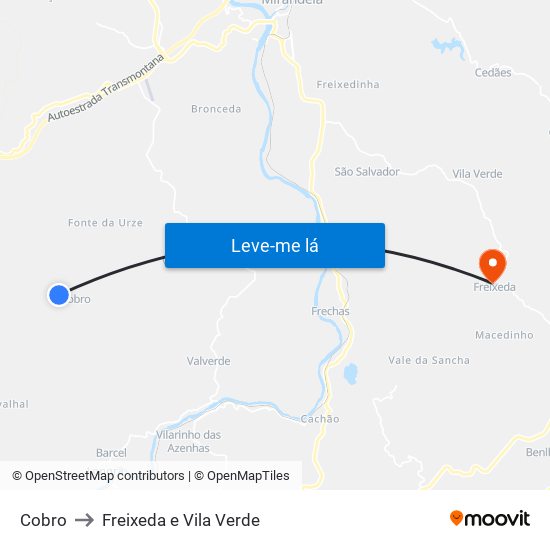 Cobro to Freixeda e Vila Verde map