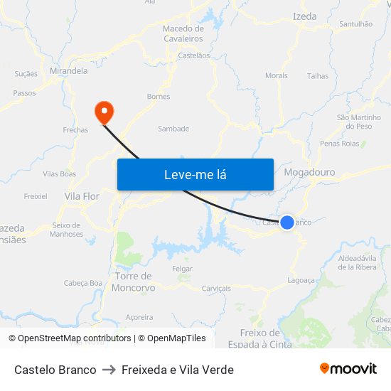 Castelo Branco to Freixeda e Vila Verde map