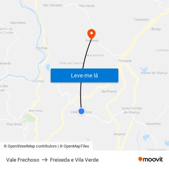 Vale Frechoso to Freixeda e Vila Verde map