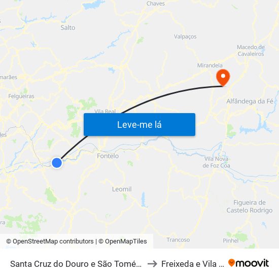 Santa Cruz do Douro e São Tomé de Covelas to Freixeda e Vila Verde map