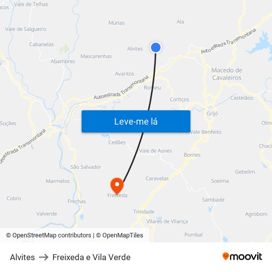 Alvites to Freixeda e Vila Verde map