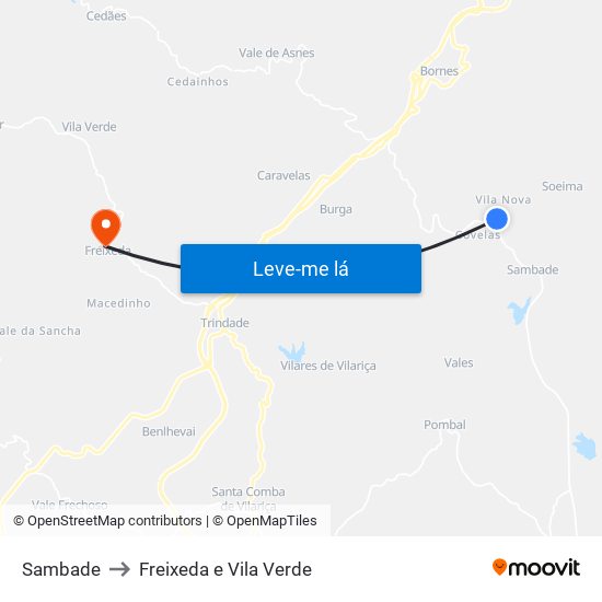 Sambade to Freixeda e Vila Verde map
