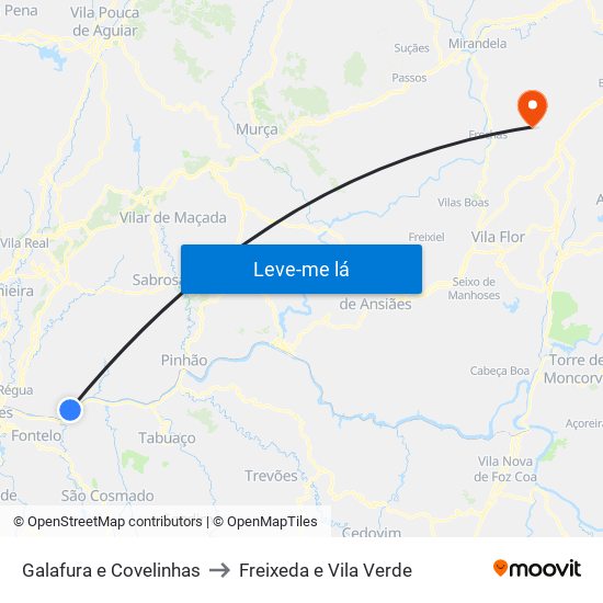 Galafura e Covelinhas to Freixeda e Vila Verde map